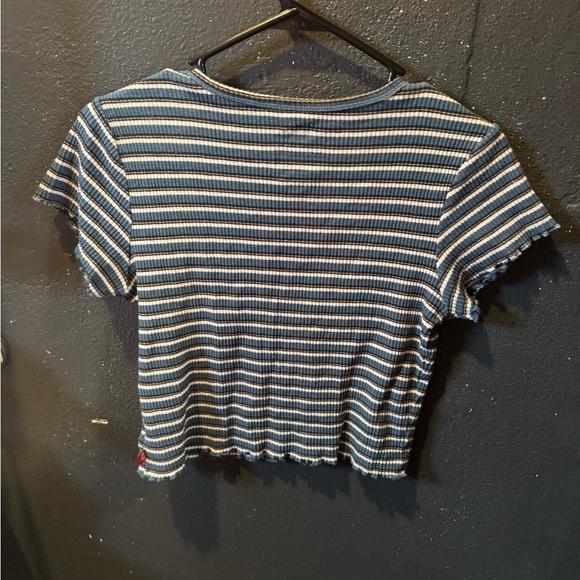Dickies White and Blue Striped Ribbed Crop T-Shirt - Picture 4 of 4